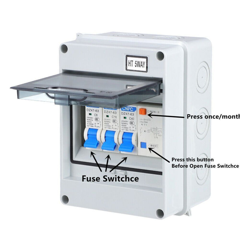 with RCD and 2x MCB Fuse Box Circuit Breaker Garage Consumer Unit 5 Way