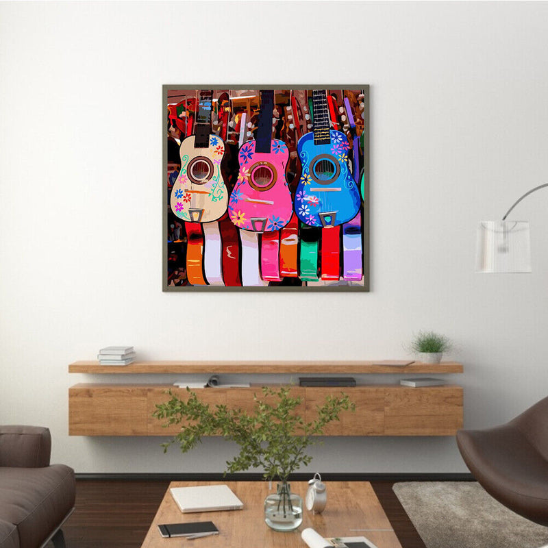 40x40cm Frameless Oil Paint By Numbers Color Guitar Paint Canvas Picture Crafts