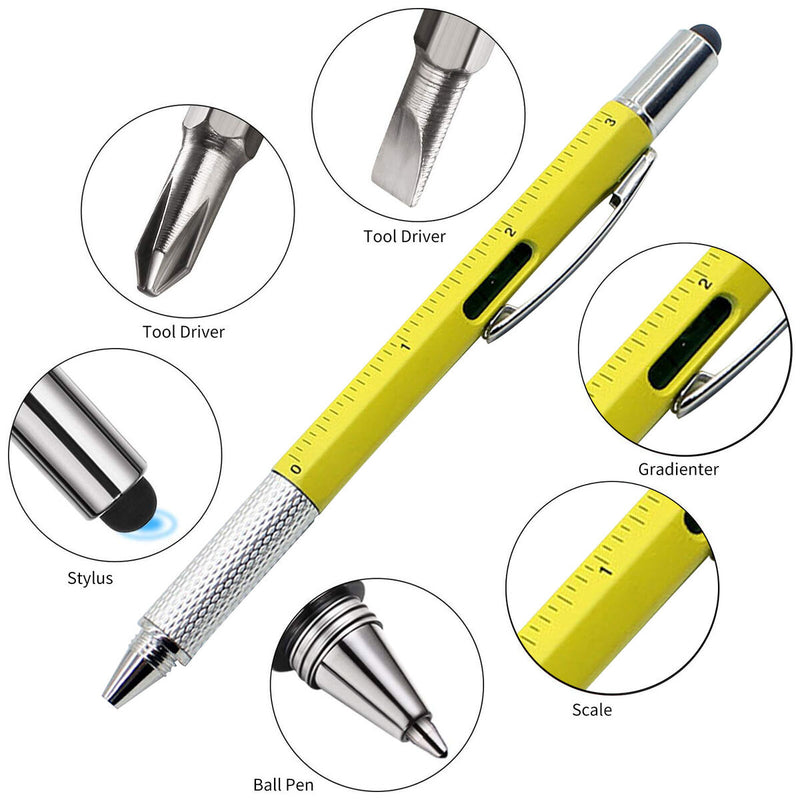 Multitool Tech Pen Screwdriver Pen & Ruler Levelgauge Ballpoint (Yellow)