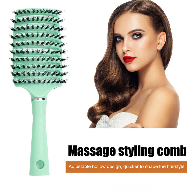 Scalp Massage Comb Bristle Women Curly Hair Detangle Brush Salon (Green) Newly