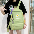 Preppy Style Daisy Print Backpack 4pcs/Set Canvas Shoulder Bag Pencil Clutches
