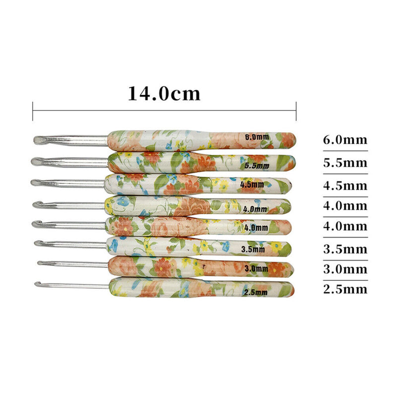 #A 8pcs Printed Crochet Hook Kit Aluminum Yarn Stitching Weaving Needles Tools