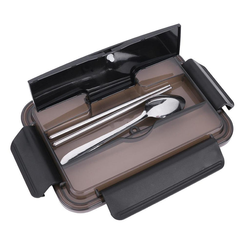 Portable Stainless Steel Bento Lunch Box Leak-Proof Food Container (Black)