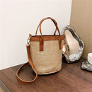 Fashion Bucket Straw Bag Female Summer Beach PU Woven Totes Crossbody Handbags