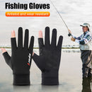 1 Pair Fishing Gloves Anti-slip 2 Fingers Cut Ice Silk Hand Protect (Black)