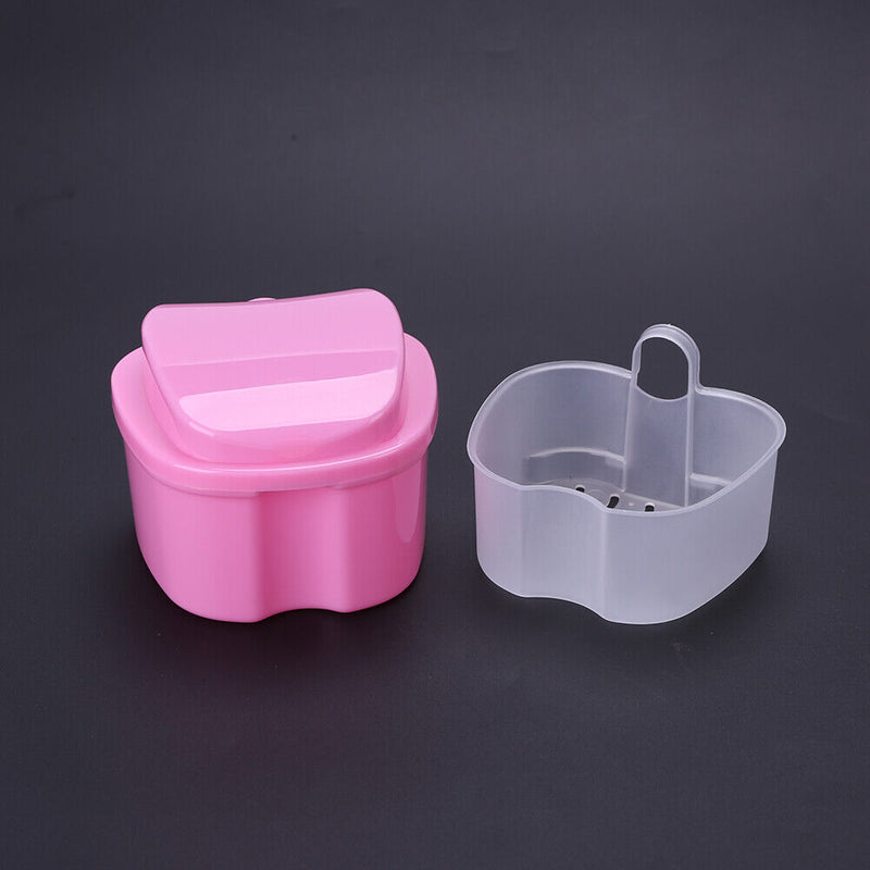 Oral Tooth Care Denture Bath Holder False Teeth Storage Box Case w/Hanging