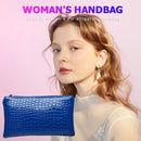 Retro Crocodile Leather Women Clutch Bag Zipper Purse Handbag (Dark Blue)