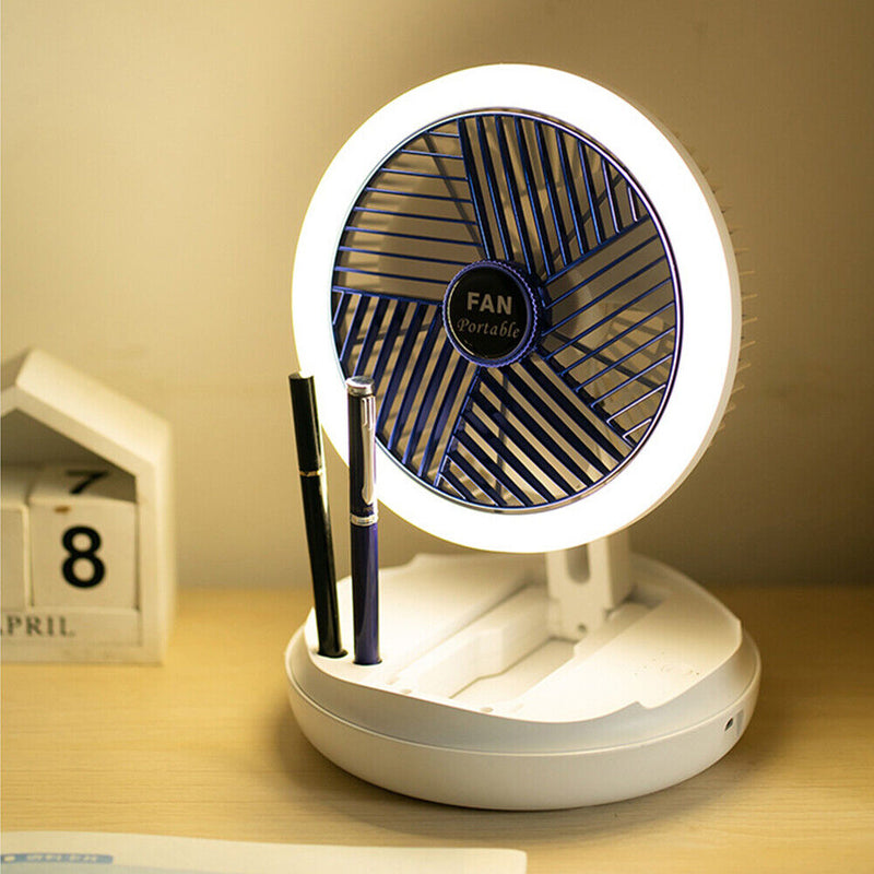 Desktop Cooling Foldable Fan with LED Light Tent Floor Standing Fans (Blue)