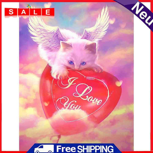 Handmade Angel Cat Heart 5D DIY Full Round Drill Drawing Kit Diamond Painting