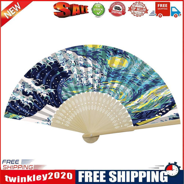 Handmade Oil Painting Waves Folding Fan By Numbers DIY Painted Craft Kit