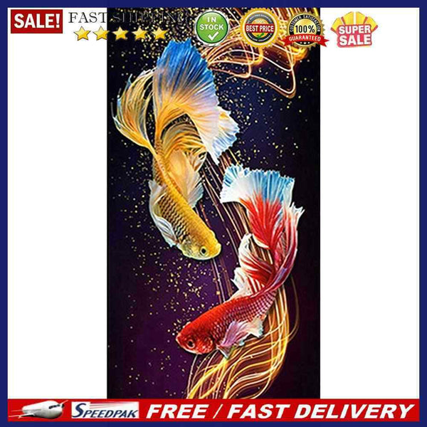 5D DIY Two Swimming Fish Rhinestone Cross Stitch Embroidery Kit for Home Wa