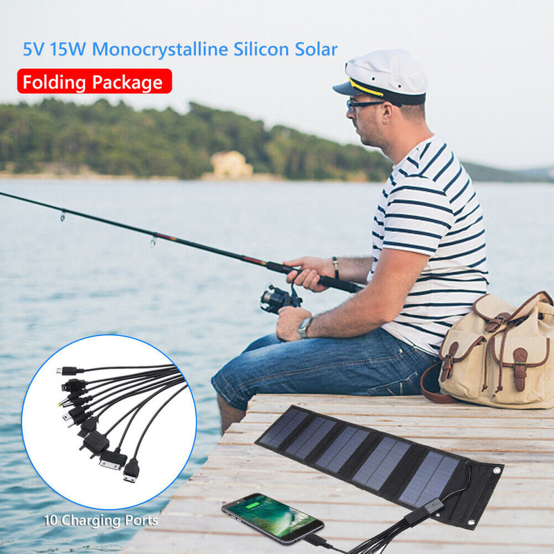 15W 5V USB Solar Panel Pack Kits Waterproof Foldable Power Battery Cells Ch