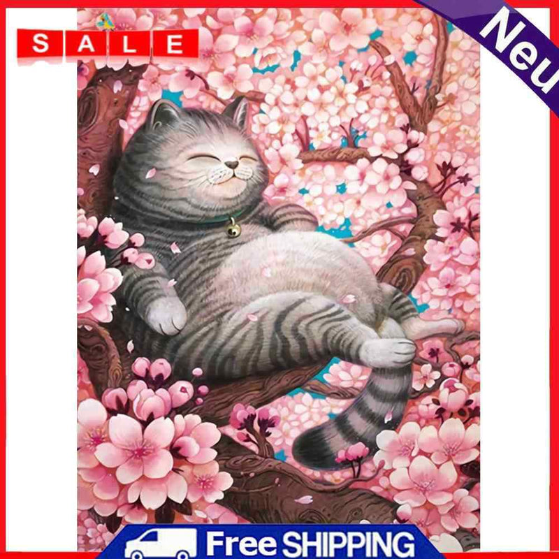 5D DIY Diamond Embroidery Cherry Tree Cat Mosaic Kit Home Decor for Wall Gift