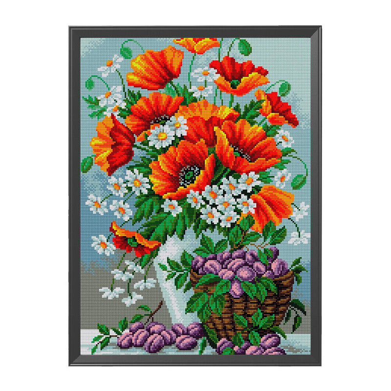 Full Cross Stitch 11CT Cotton Thread DIY Red Flower Printed Embroidery Kits