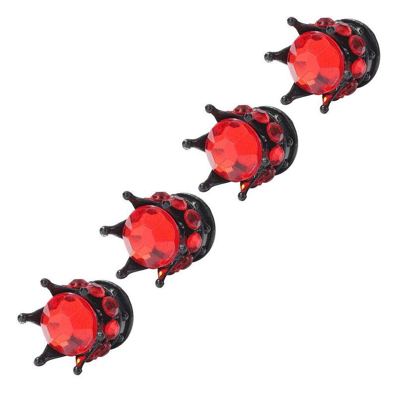 4pcs Auto Car Bling Rhinestone Black Crown Wheel Tire Valve Caps (Red)