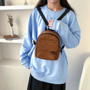 Women Preppy Style Multi Pocket Shoulder Bag Solid Color Corduroy Backpacks