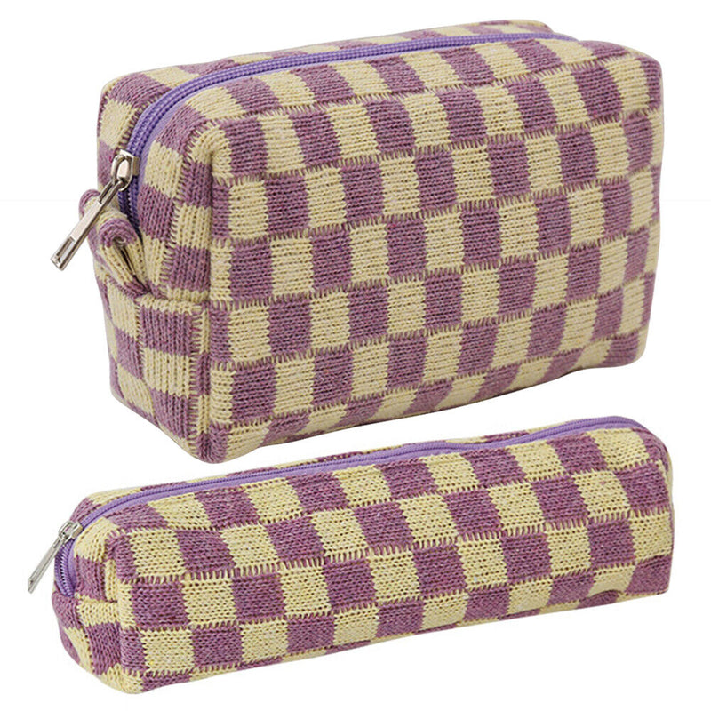 2pcs Makeup Case Knitting Makeup Bags Hit Color Toiletry Bag for Weekend Holiday
