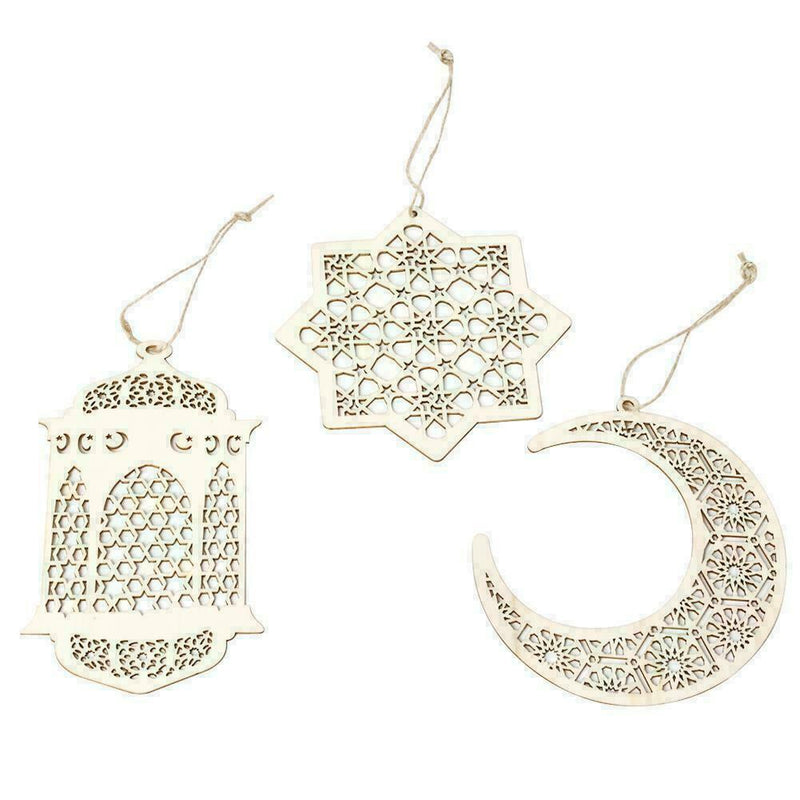3pcs Eid Ramadan Mubarak Hollow Wooden Hanging Lantern Decorations 2022
