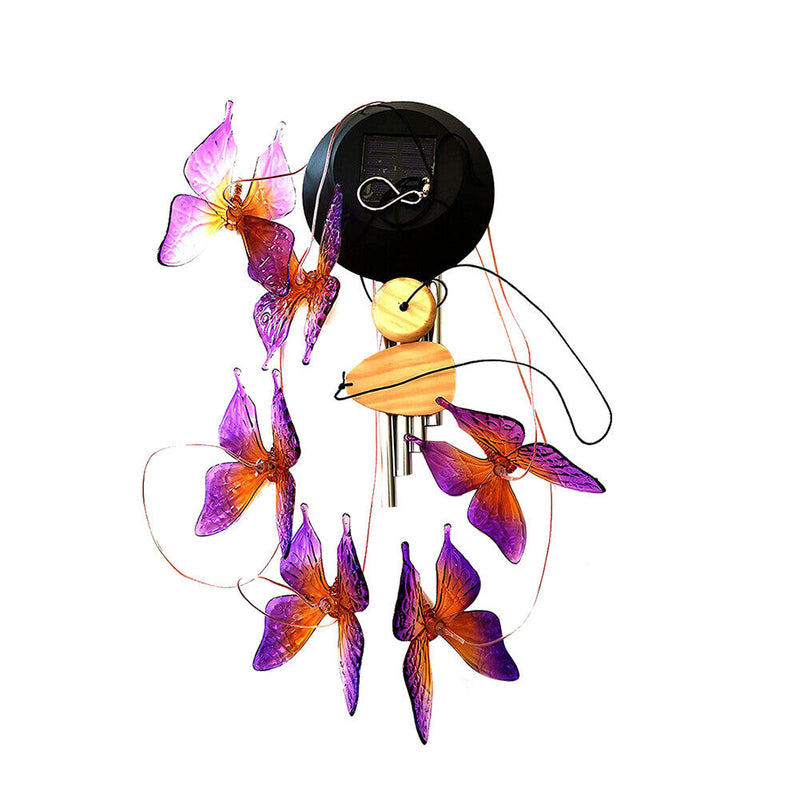 Colorful LED Solar Light Outdoor Wind Chime Butterfly Pendant Lamps (B)