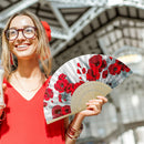 DIY Rose Oil Paint Kit by Numbers Folding Paper Fan Coded Hand Painted Gift