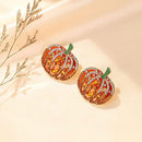 Betsey Johnson Orange Enamel Crystal Halloween Cute Pumpkin Stud Earrings  7T_