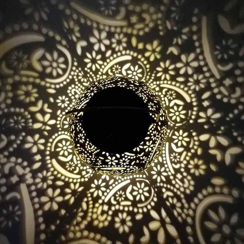 LED Solar Lantern Light Hollow Floral Projection Hanging Lamp Decor (Brown)
