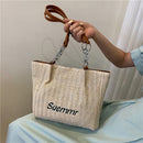 Letters Straw Shoulder Bags Large Capacity Women Summer Beach Underarm Tote Bag