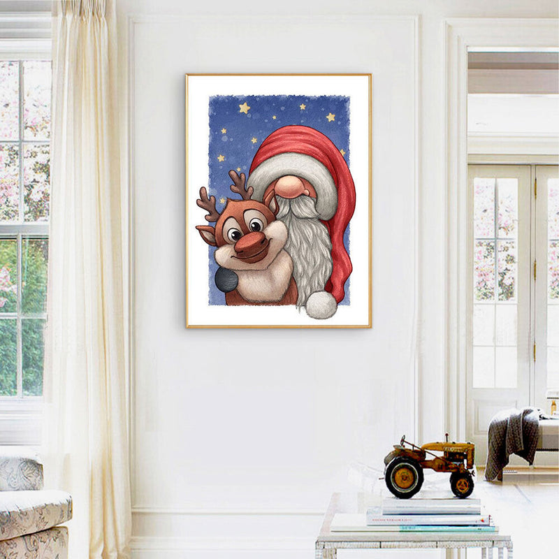 Cartoon Santa Elk Oil Paint By Numbers Kits DIY Handpainted on Canvas Art