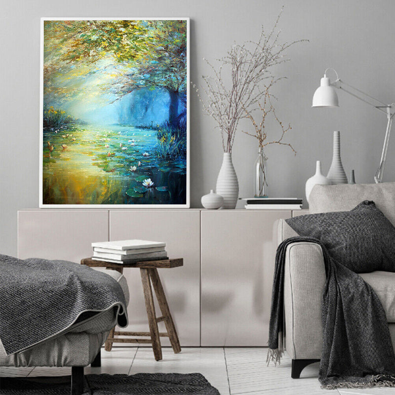 Hand Painted on Canvas DIY Scenery on The River Oil Paint By Numbers Kit