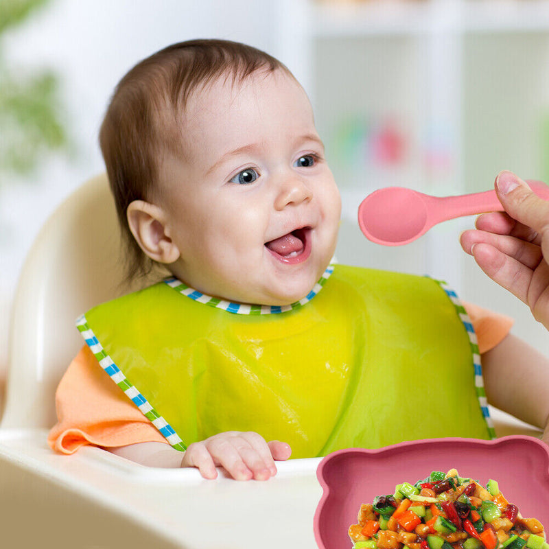 Food-grade Silicone Feeding Plate Bowl Spoon Non-Slip Tableware (Red) Newly