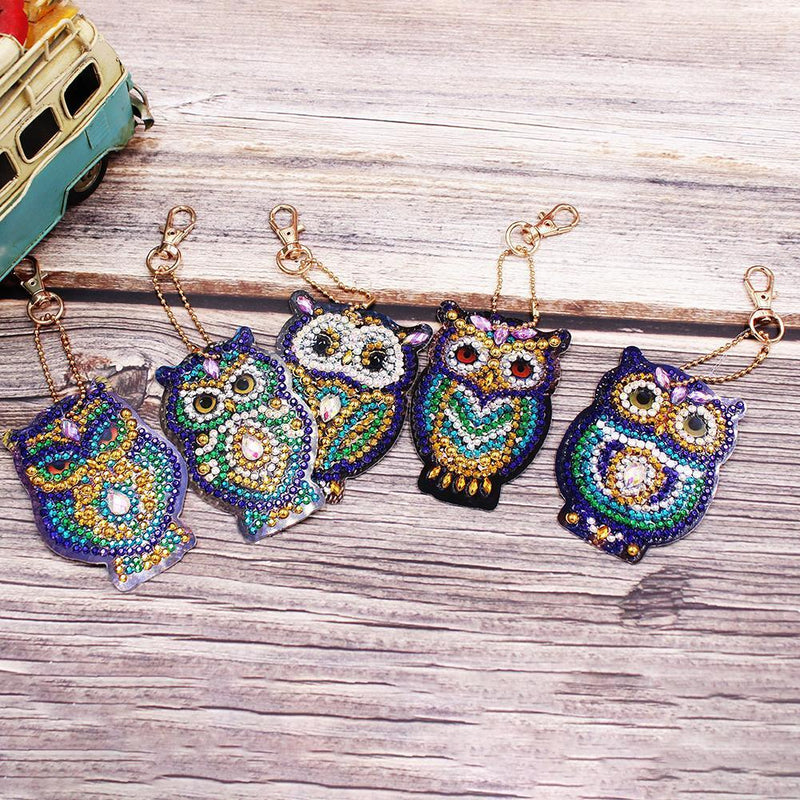 5pcs/Set DIY Diamond Painting Keychain Full Drill Rhinestone Bird Shape Pendant
