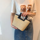 Korean Straw Totes Bag Women Retro Shoulder Bag Summer Beach Woven Handbag Purse