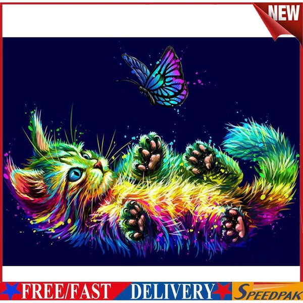 Full Embroidery Cat Butterfly Printed Cross Stitch 11CT 3 Strand Cotton Kit #F