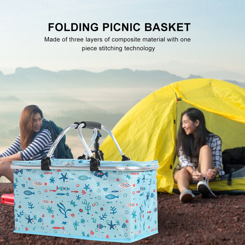 Insulated Cooler Bag with Handle, Large Capacity, Collapsible Picnic Basketball Tote