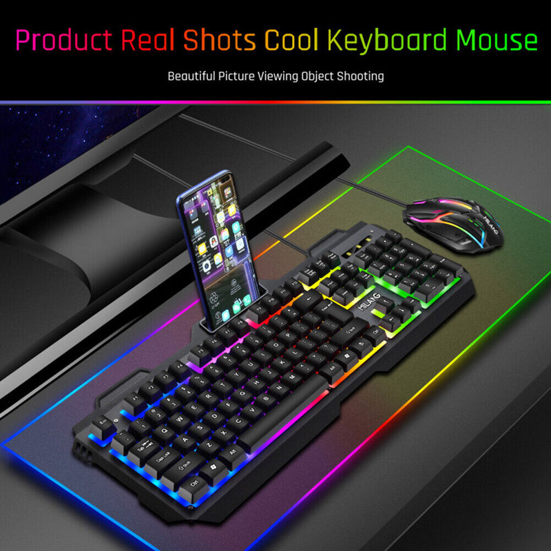 #A Practical Waterproof USB Wired Gaming Keyboard + Mouse Combos Backlit Keycaps