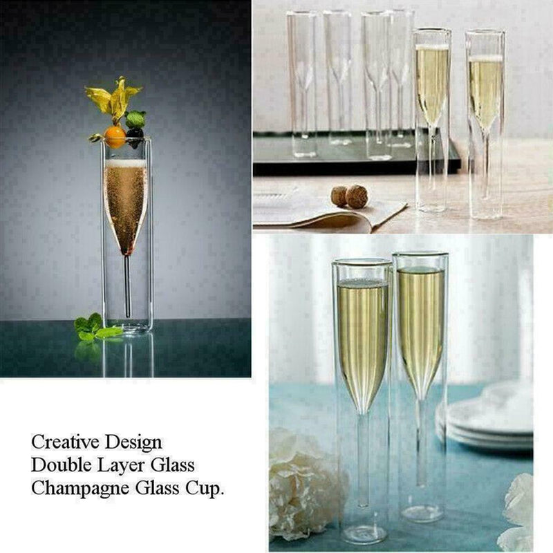 Double layer Cocktail Glass Crystal Champagne Cup Goblet T6U0 Transparent P3N4