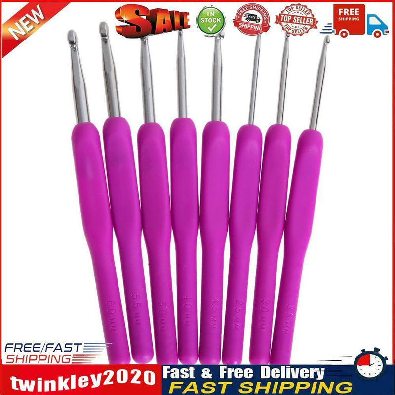 8 sizes Soft Plastic Handle Home Aluminum Crochet Knit Hook Needle Purple Newly
