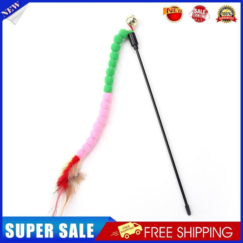 Cat Teasing Stick Colorful Pompom Feather Wand Fun Pet Teaser Rod Toys (01)