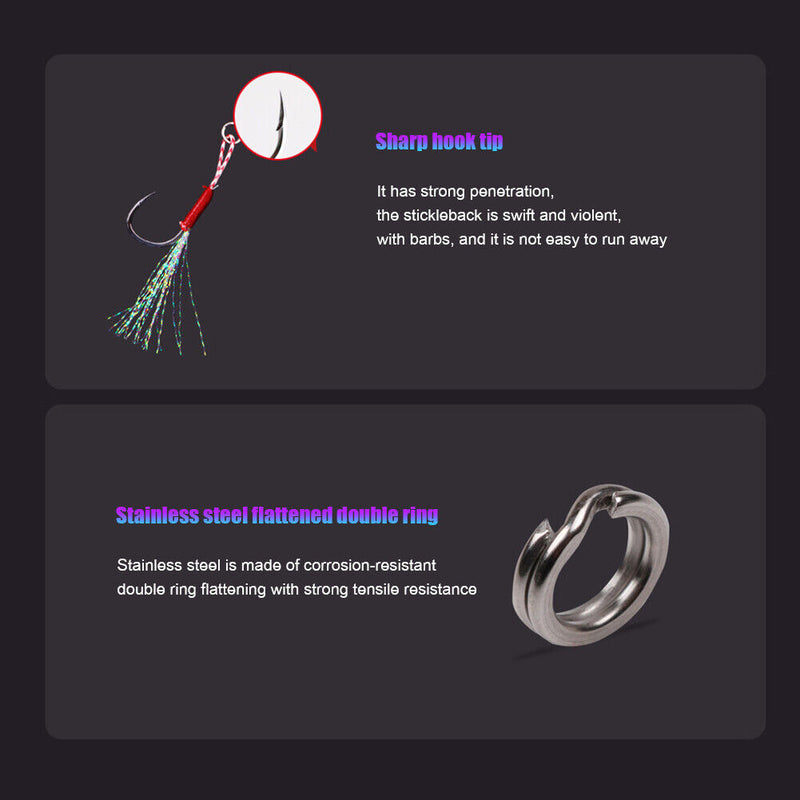 100pcs / Box Slow Jigging Fishing Hook Set with Feather Sting Sea Fishing Hook