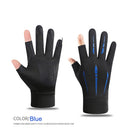 Breathable Anti-Slip Women Men Two Finer Cut Fishing Cycling Gloves (Blue) Newly