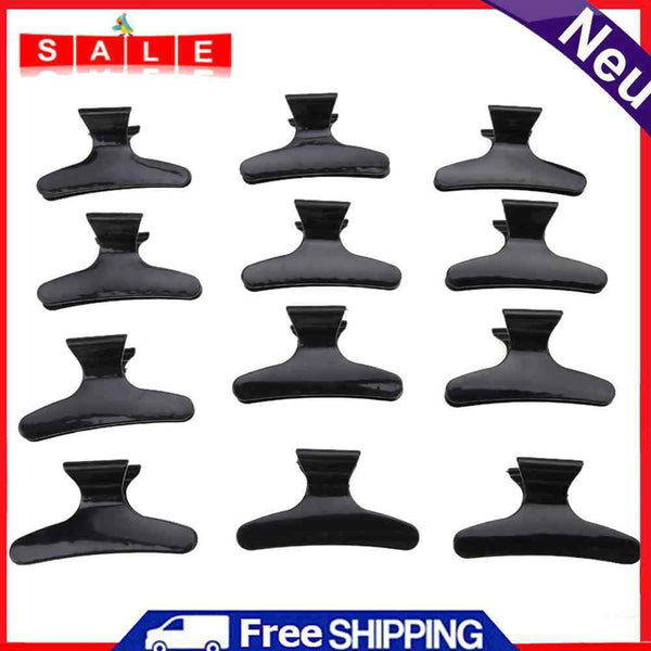 12pcs Salon Hairdressing Clips Black Butterfly Hair Styling Section Clamp