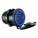 12-24V Quick Charge QC 3.0 Dual USB Car Charger Socket with Wires (Blue)