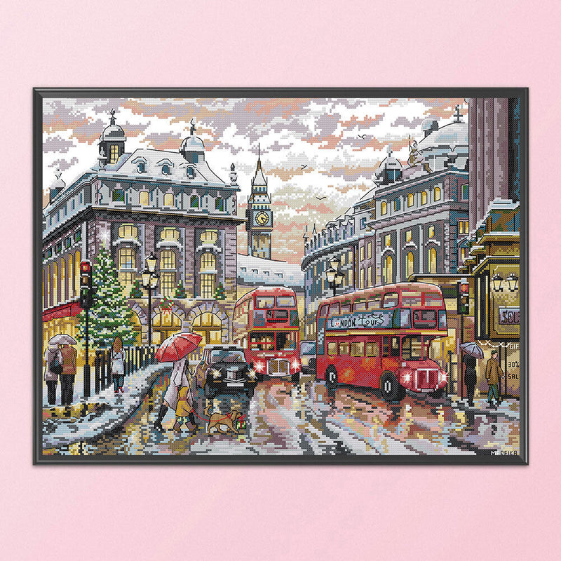 Partial Cross Stitch 14CT Cotton Thread DIY Street Handmade Stamped Needlework