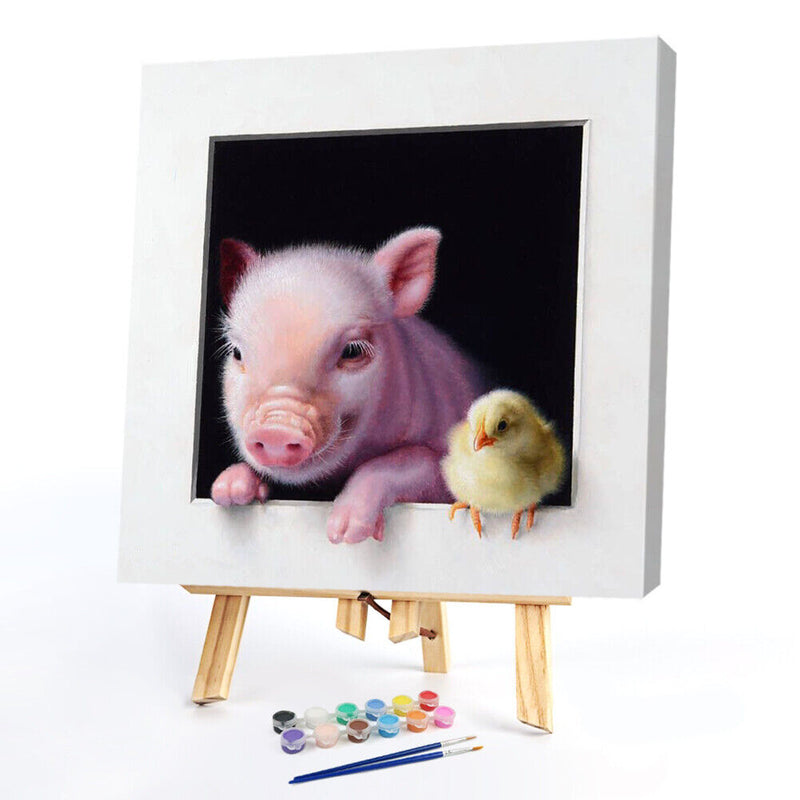Pig and Chick Oil Paint By Numbers Kits Canvas Picture DIY Wall Art Craft