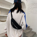 Women Street Chest Bag Pure Fanny Pack Chain Canvas Bum Belt Pouch (Black)