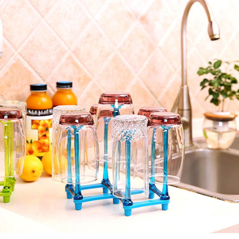 Glass Cup Bottle Drying Rack Drainer Shelf Holder Kitchen Organizer(Blue)