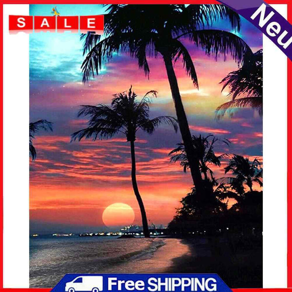 DIY Seaside Sunset Oil Paint by Numbers Drawing on Canvas Pictures Home Decor