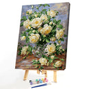 30x40cm White Rose DIY Paint By Numbers Oil Painting Kit Canvas