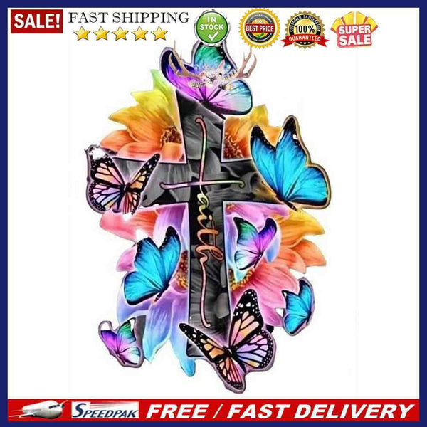 Butterfly on Cross Oil Paint By Numbers Kits Canvas DIY Picture Hand Painte