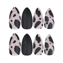 Girls Black Matte Fashion Stiletto With Glue Leopard False Nail Tips Full Cover